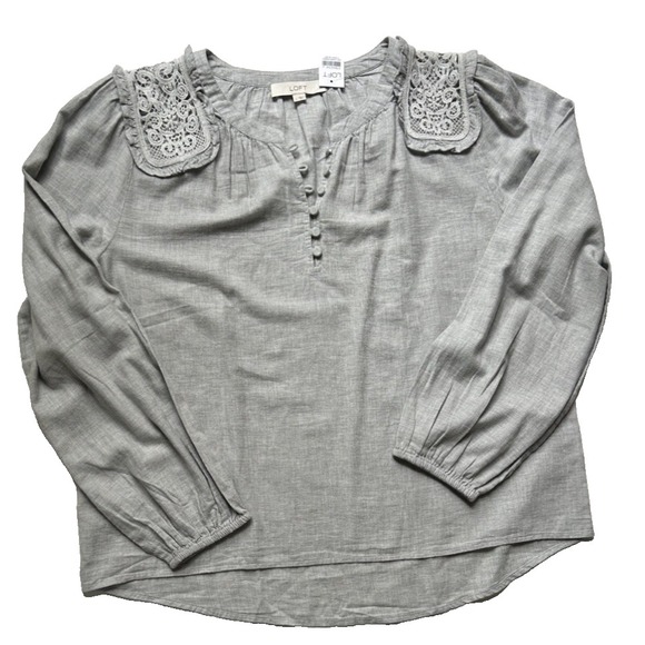 LOFT Tops - NWT Loft Lace Accent Embellished Boho Effortless Gray Size L